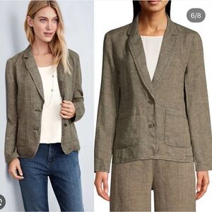 Eileen Fisher Organic Linen Olive Taupe Blazer Petite Medium